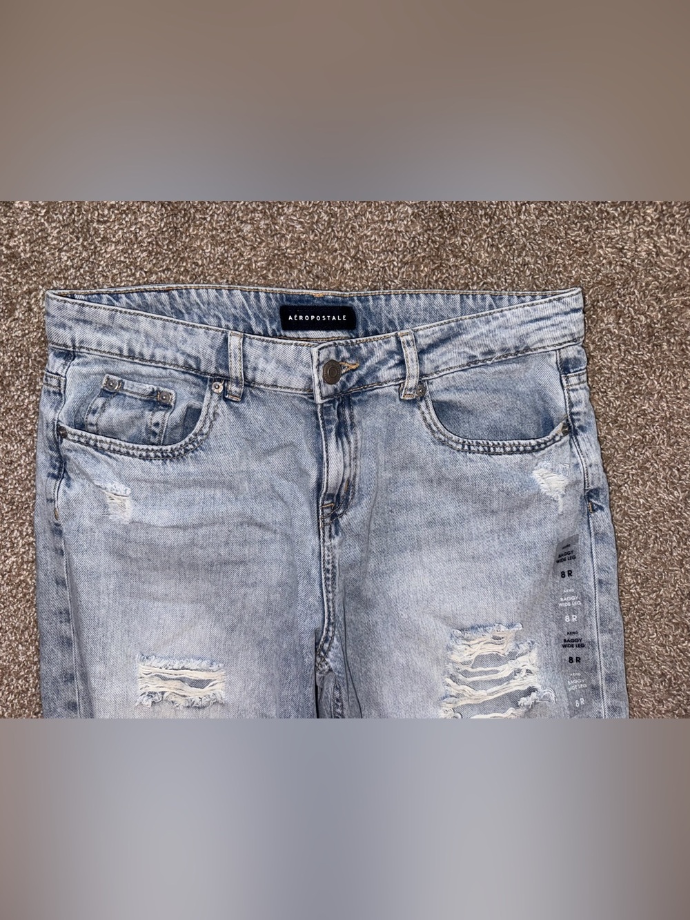 Aeropostale Baggy Light Blue Distressed Wide-Leg Jeans - Picture 3 of 8